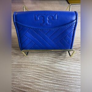 Tory Burch Electric Blue Quilted Leather Wallet
